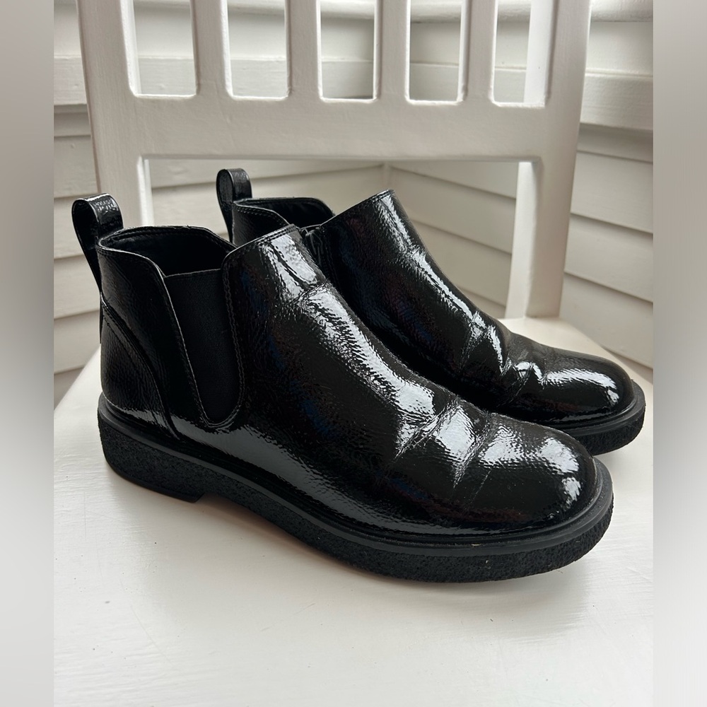 Patent black bootie Franco Sarto fall winter boot ankle length work wear